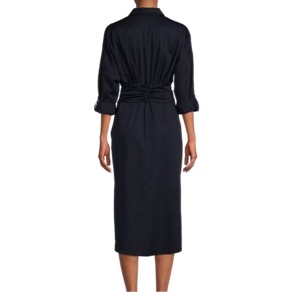 ANTONIO MELANI Dark Navy Button-Front Midi Shirt Dress - Picture 3 of 7